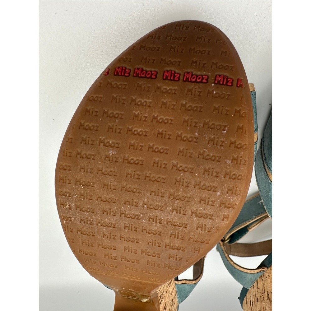 Miz Mooz Corbin Sandals Womens 7.5 Teal Blue Leather Cork Platform Block Heel - Picture 11 of 16